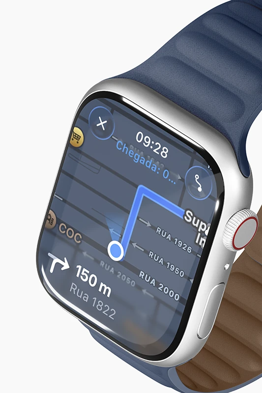 Apple Watch exibindo rota de mapa durante o passeio
